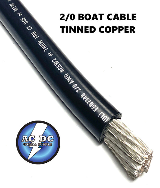 2/0 AWG Gauge Tinned Marine Battery Cable Flexible SAE SGT BOAT CABLE 25' BLACK