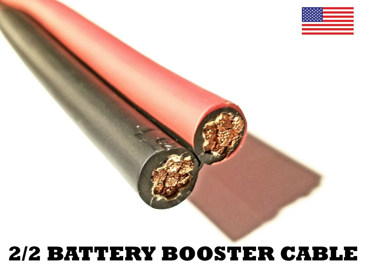 Battery Booster Jumper Cable Twin Wires Flexible Pure Copper 2 Gauge AWG Size MADE IN USA