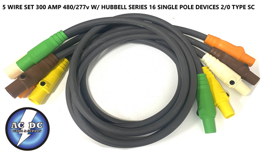 CAMLOCK - 25 FT 5 WIRE SET 300 AMP 480 VOLT M/F SERIES 16 HUBBELL 2/0 600V SC