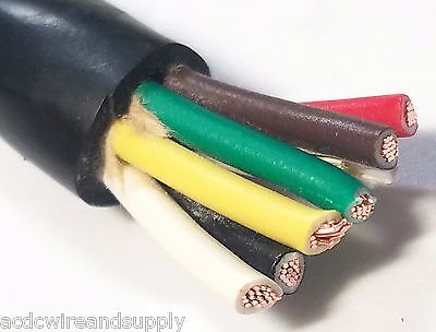 Trailer Light Cable Wiring Harness 14-6 14 Gauge 6 Wire Jacketed Black ROUND MADE IN USA - PER FT