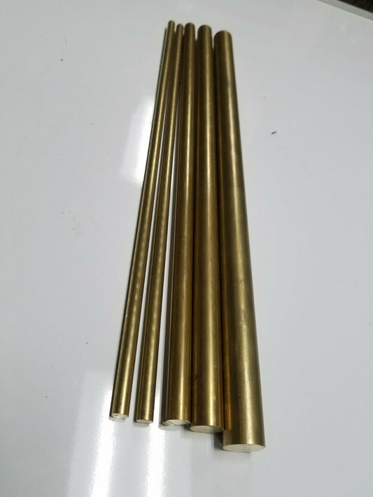 5 Pieces 1/4",3/8",1/2"& 5/8" 360 BRASS SOLID ROUND ROD 12" long New Bar Stock