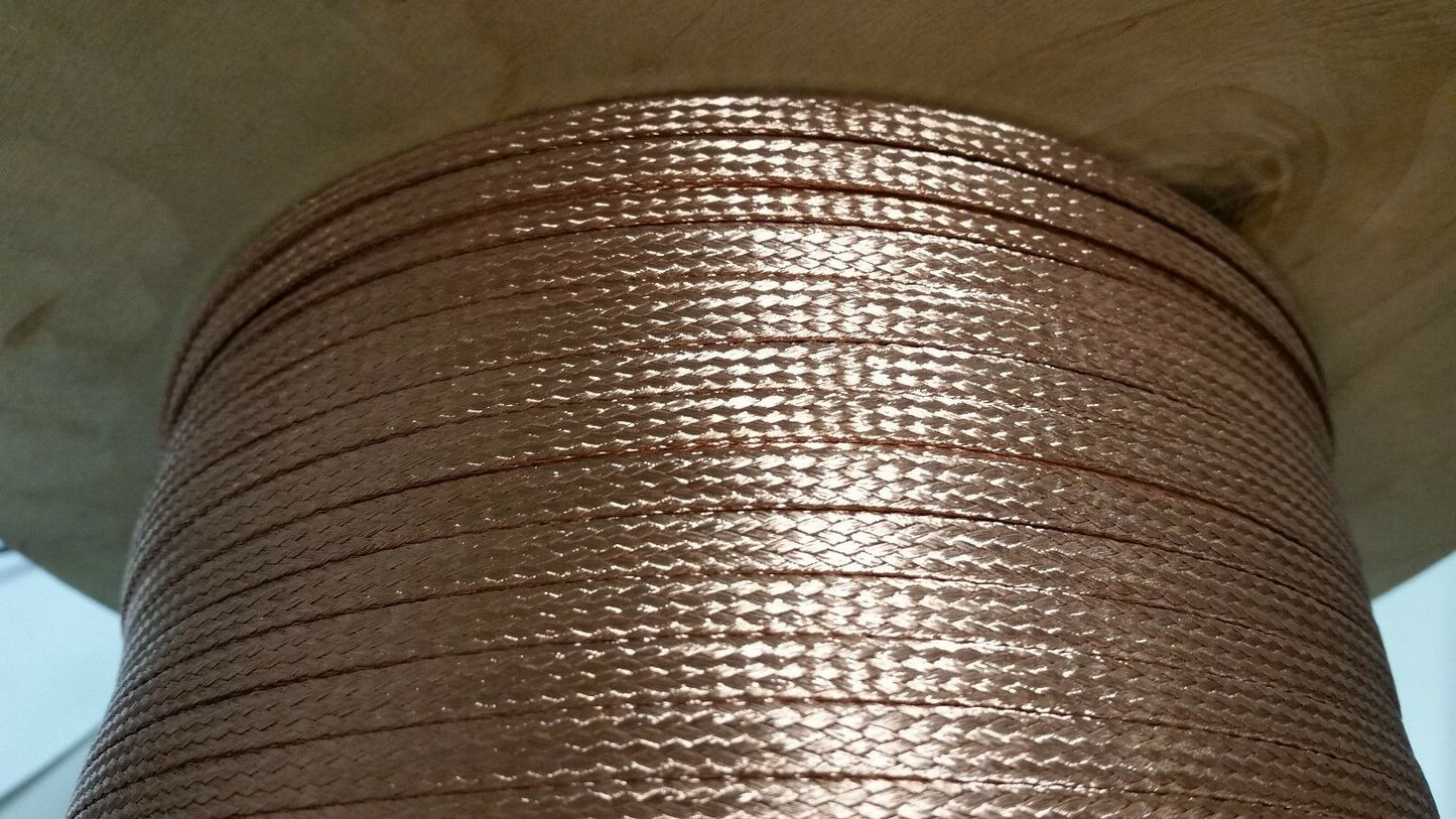 75 Ft' Flat Braided BARE PURE Copper Wire 1/4" Wide Ground Strap USA