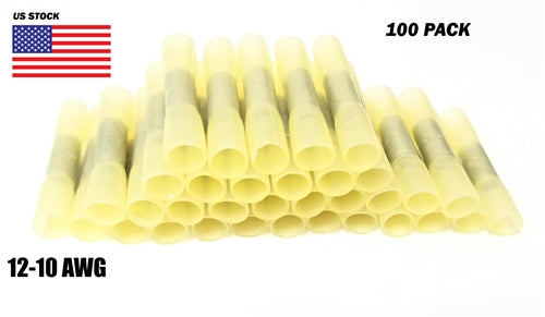 100Pcs Heat Shrink Butt Tube Splice Connector 12-10GA Gauge YELLOW Wire Terminal