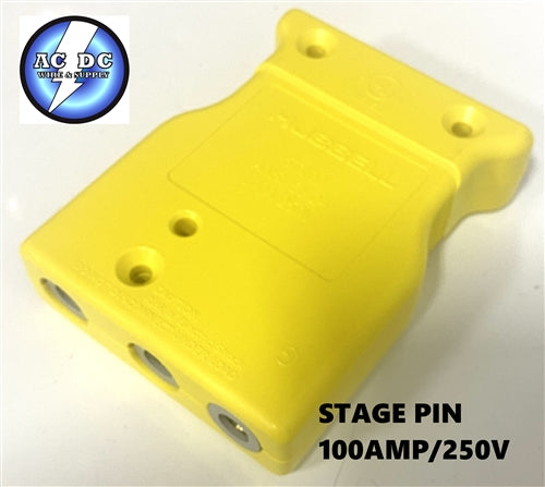 Stage Pin Light 100 Amp 250V Yellow, FEMale Inline, Double Set Screw Stage Pin Device ...