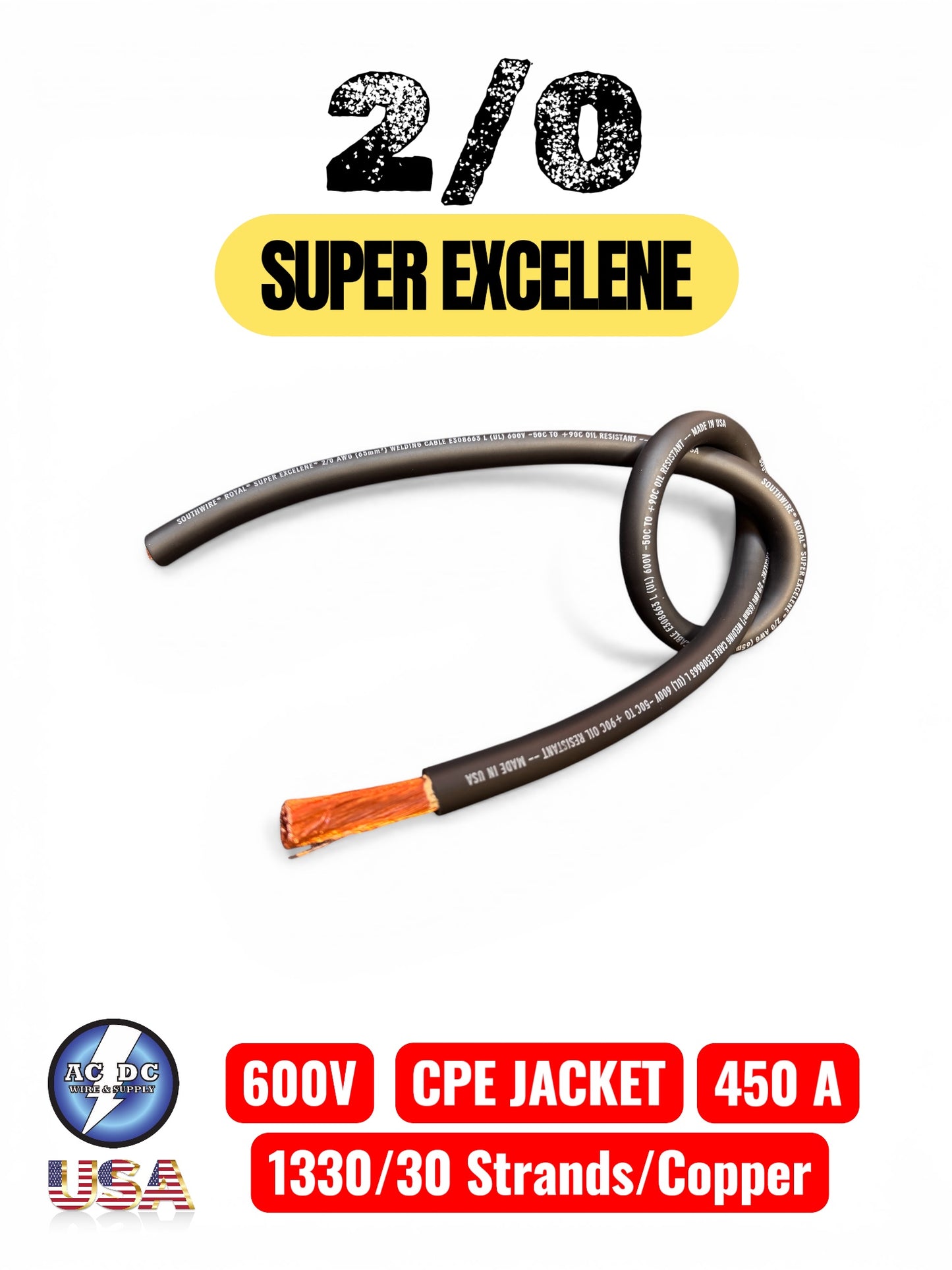 SUPER EXCELENE WELDING CABLE 2/0 F2T008 (BUY PER FOOT)