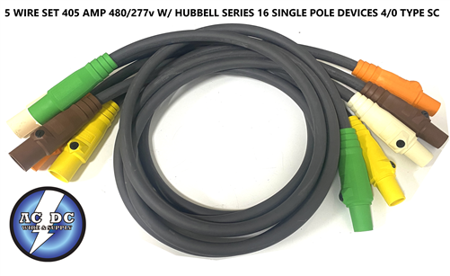 CAMLOCK - 100 FT 5 WIRE SET 400 AMP 480 VOLT M/F SERIES 16 HUB 4/0 600V