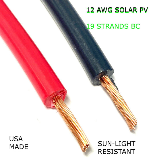 12 AWG Gauge PV Wire 1000/2000 Volt Pre-Cut 15-500 Ft for Solar Install, you choose color and length