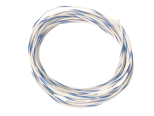 18 GAUGE AWG PRIMARY WIRE 25 FT COPPER POWER GROUND MTW WHITE W/ BLUE STRIPE