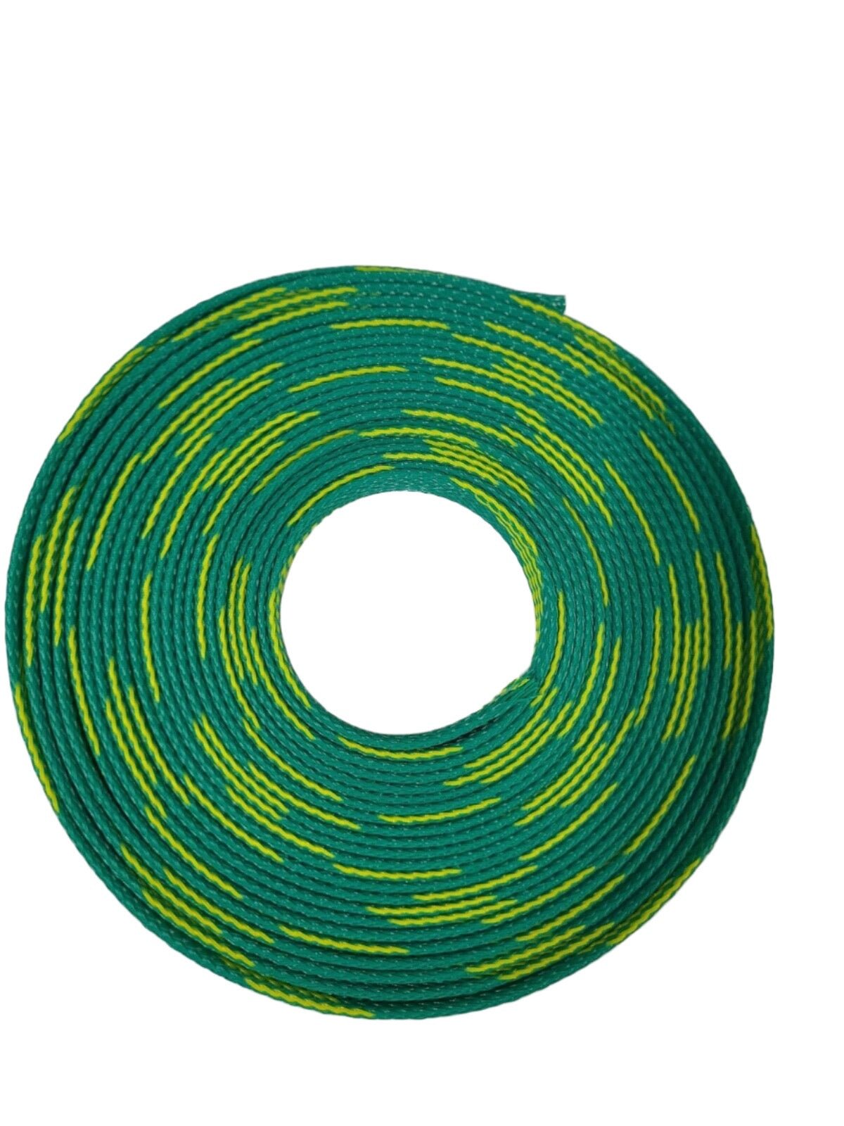 25 FT 1/2" GREEN WITH YELLOW STRIPE PET EXPANDO SLEEVING BRAID