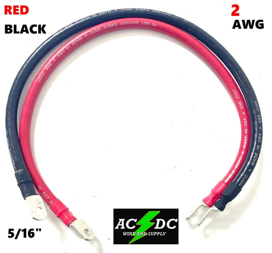 2 AWG Gauge 5/16" Lug Battery Cable Inverter Cables Solar, RV, Car, Golf